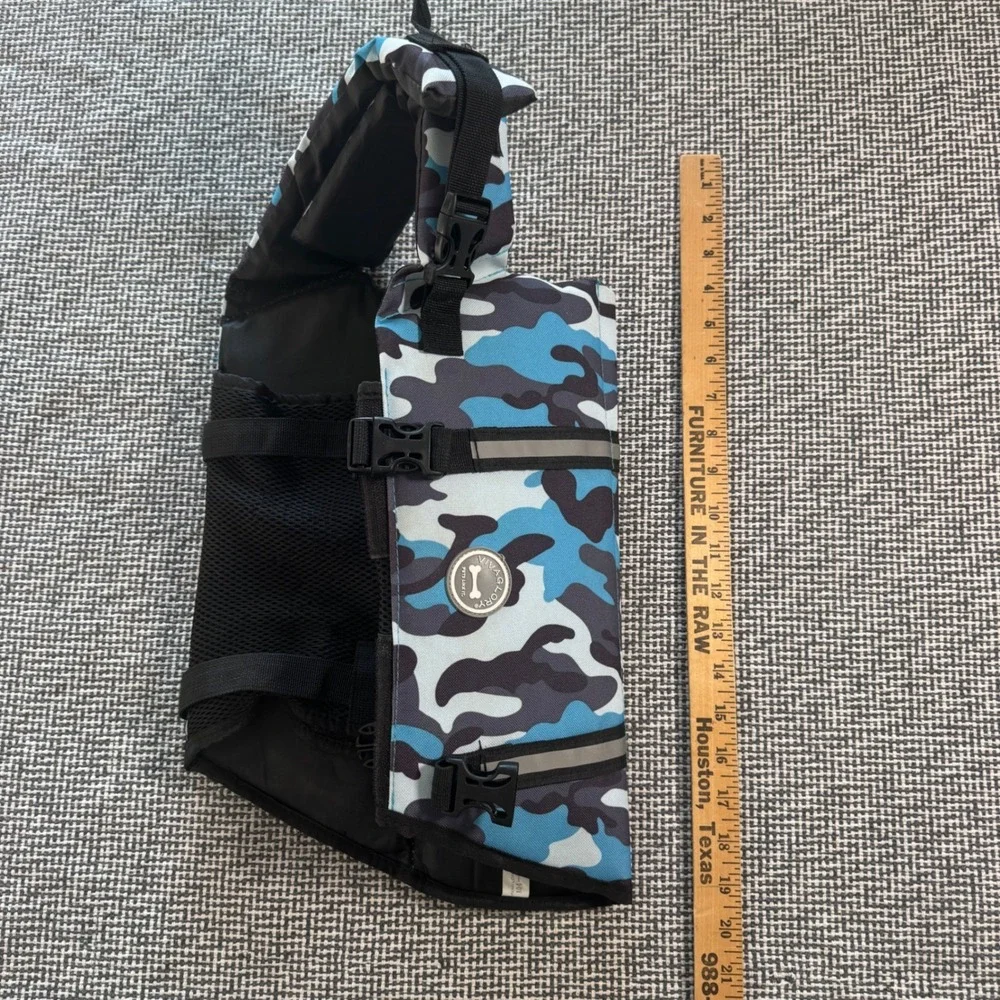 Vivaglory A04 Dog Life Jacket Blue Camo Large Reflective Safety Vest with Handle